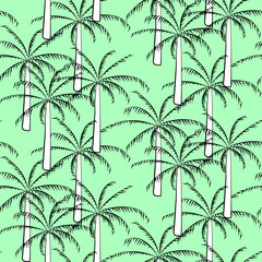 Vector seamless half-drop pattern, with palm tree
