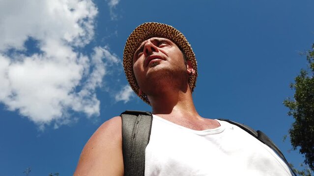 Tourist man visit Chichen Itza is a large pre-Columbian city built by the Maya people which has Mesoamerican Pyramids. The archeological site is located in Tin&uacute;m Municipality, Yucat&aacute;n State, Mexico.