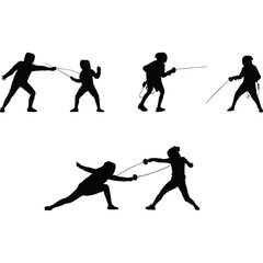 Kids Fencing Silhouette Vector