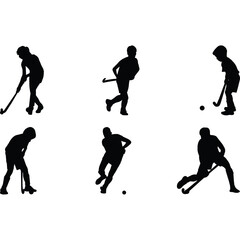 Kids Field Hockey Silhouette Vector
