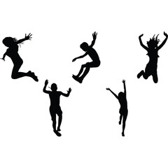 Kids Jumping in Water Silhouette Vector