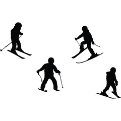 Kids Skiing Silhouette Vector