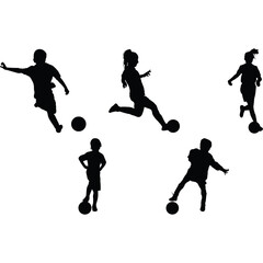Kids Soccer (Association Football) Silhouette Vector