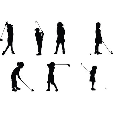 Kids Golf Silhouette Vector