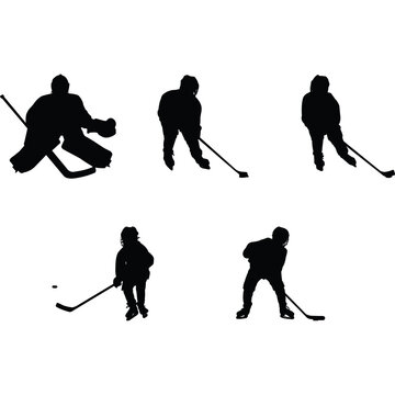 Kids Ice Hockey Silhouette Vector