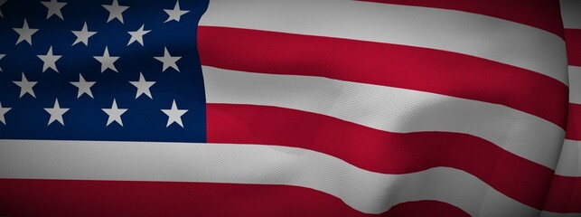 Obraz premium American Flag Wave Close Up for Memorial Day or 4th of July panoramic view 3d illustration