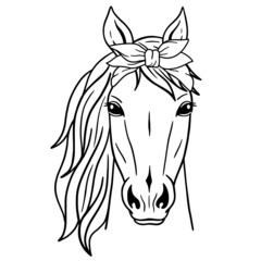 Vector silhouette of a horse's head. Wild Animals. Horse head with Bandana. Good for posters, t shirts, postcards.