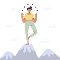 The woman is meditating. Self care concept. Concept illustration for yoga, meditation, relax, recreation, healthy lifestyle. Yoga and relaxation. Hand draw style