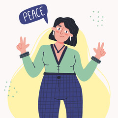 The woman wants peace and kindness. Peace concept. Hand draw style