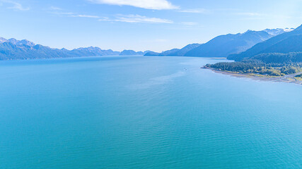 Summer aerial photo of Prince William Sound,  shot in Whittier, Alaska.