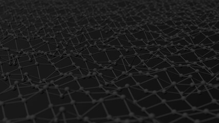 Black deformed mesh. Abstract illustration, 3d, render, close-up.