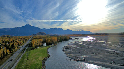 Aerial photo of Fall, in Palmer, Alaska.