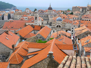 Fototapeta na wymiar High angle view of beautiful old town red and orange color roof europe Croatia