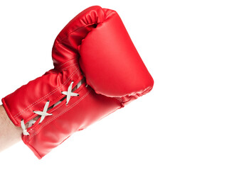 Red boxing glove against a white background