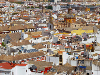 High angle view of beautiful old town red and orange color roof europe Spain