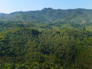 Fototapeta na wymiar Landscape of green mountains of rainforest for wallpaper