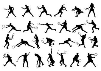 set of silhouettes of tennis players