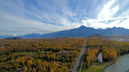 Aerial photo of Fall, in Palmer, Alaska.