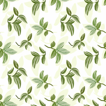 Abstract seamless pattern with leaves and grass. © Lidiya