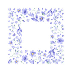 Frame with watercolor very peri flowers