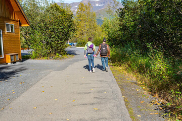 A blind man and his wife at the end of an enjoyable day hiking to Exit Glacier, just outside of...