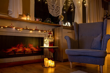 Christmas armchair by the fireplace