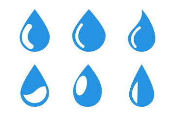blue water drop icon Vector set. Flat drops shapes collection