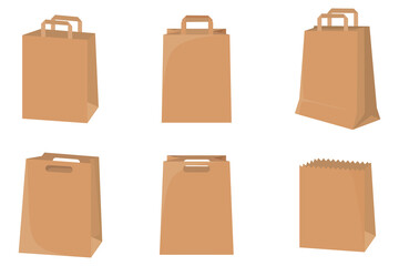 A set with paper bags for food.Vector illustration of a paper bag for a supermarket with food from a supermarket.