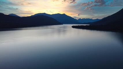 Fototapeta na wymiar Aerial stills of sunset at Kenai Lake, Alaska.