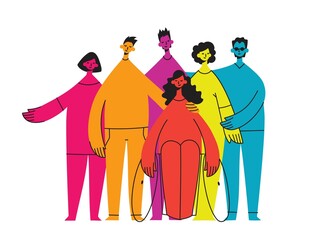 Flat illustration of a group containing inclusive and diversified people all together without any difference.