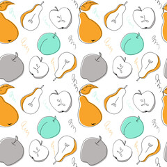 Seamless vector pattern with fruits in doodle style