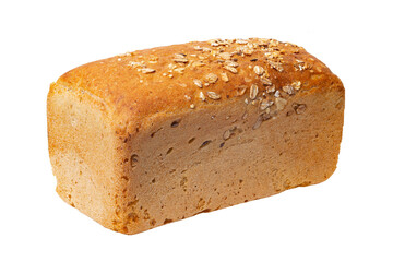 Bread loaf square shape isolated on a white background, full focus, clipping path, no shadows.