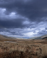 Fototapeta na wymiar Lamar valley Yellowstone moody skies