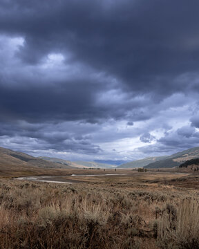 Lamar valley Yellowstone moody skies