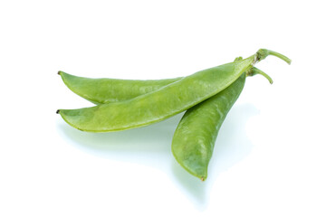 Sugar snap peas isolated white background. Vegetable protein.