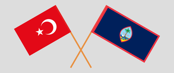 Crossed flags of Turkey and Guam. Official colors. Correct proportion