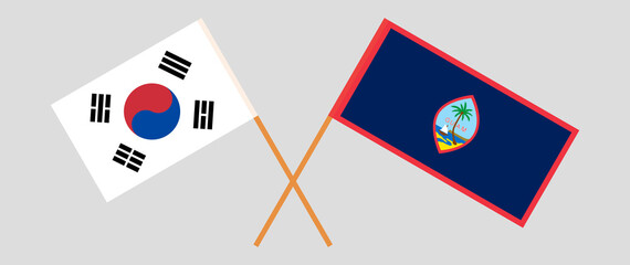 Crossed flags of South Korea and Guam. Official colors. Correct proportion