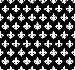 Vector illustration black and white seamless background with lily (fleur de lis) for print fabric or  poster