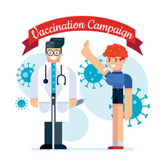 Vaccination Campaign healthcare corona virus covid doctor boy kid medical injection vaccine design