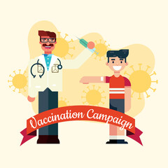 Vaccination Campaign healthcare awareness corona virus covid-19 pandemic doctor boy kid illustration vector