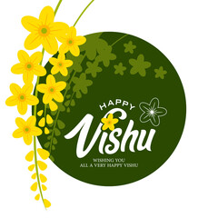 Vector illustration of a Banner for Happy Vishu Typography Design On Traditional Background with Kani konna flower, Vishu is South indian festival