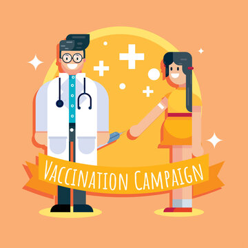 Vaccination Campaign Healthcare Corona Virus Covid Doctor Girl Kid Medical Injection Vaccine Design