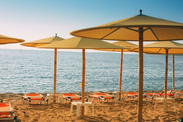 beach on the Mediterranean in a clear sunny day, Greece, Halkidiki.