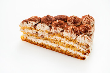 tiramisu cake on the white background
