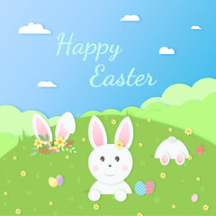 easter card with bunny in a paper cut style