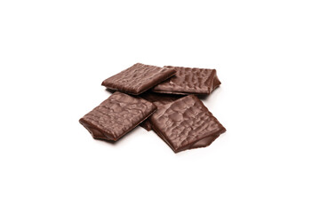 Dark chocolate candies isolated on white background.