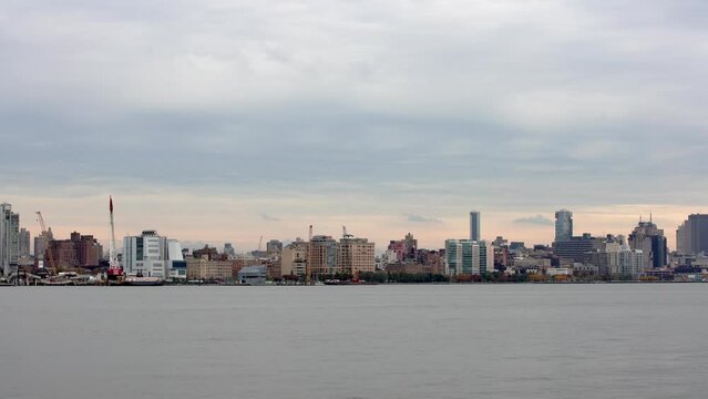 Manhattan seen from New Jersey over Hudson River. Downtown Manhattan with famous New York Skyline