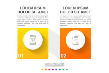 Naklejka premium Infographic vector with 2 squares. Business line concept graphic process template with two steps and circles. Graphic timeline for app, website, interface, chart, levels, web, diagram, banner