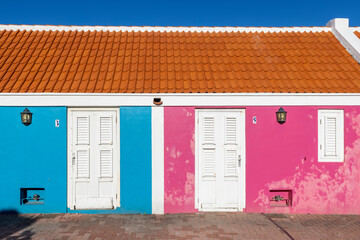 Row of colorful houses in Willemstad, Curacao