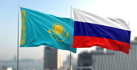 Flagi narodowe Rosji i Kazachstanu - obrazy, fototapety, plakaty